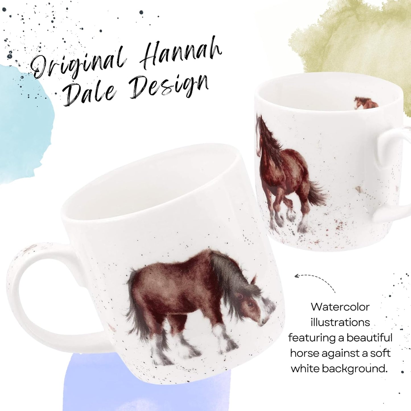 Royal Worcester Wrendale Designs Farmhouse Style Mug, Gigi - 14 oz Fine Bone China Mug with Equestrian Illustration for Cozy Kitchen Vibes - Floral Drinkware for Daily Comfort