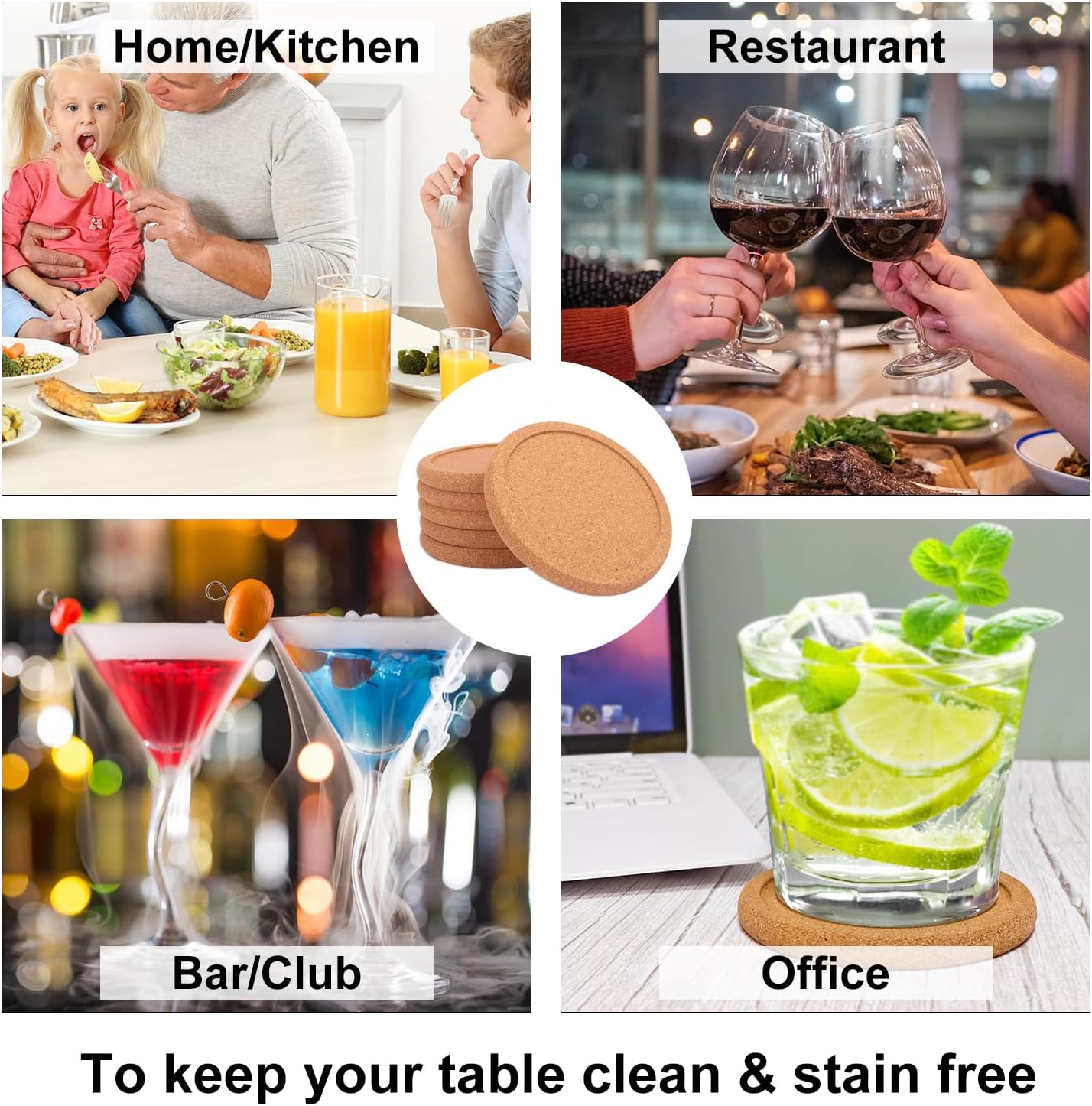 60 Pack 4 Inch Round Cork Coasters with Lip, Absorbent Cork Coasters for Drinks, Crafts, DIY Projects Wine Glass, Mug, Coffee Cup, Plants and General Use