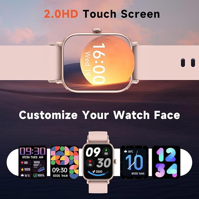 Smart Watch for Women & Men 2.0 HD Screen IP68 Fitness Tracker with Heart Rate, SpO2, Sleep Monitor, Bluetooth Call (Answer/Make),110+ Sport Modes, iPhone/Android Compatible(Pink)