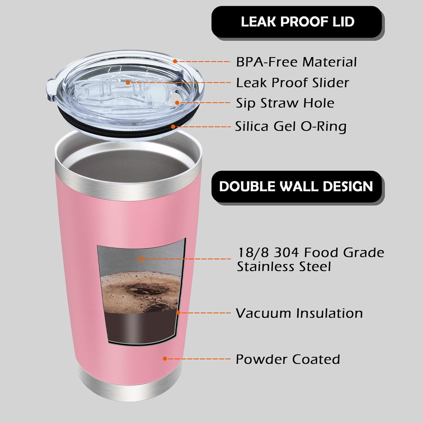 20oz Tumbler Bulk Stainless Steel Tumblers with Lid Vacuum Insulated Double Wall Travel Coffee Mug Powder Coated Tumbler Cup for Hot and Cold Drinks(Pink, 12 pack)