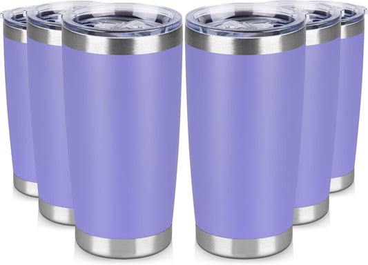 20 oz Tumbler Stainless Steel Tumblers Bulk with Lid Double Wall Insulated Coffee Tumbler Cups for Hot & Cold Drinks Powder Coated Travel Coffee Tumbler Mug Metal (Lavender, 6 pack)