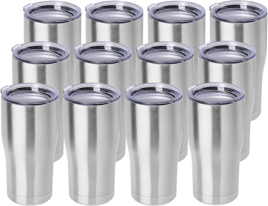 DOMICARE 20oz Tumbler with Lid Stainless Steel Tumblers Bulk, Double Wall Vacuum Insulated Coffee Travel Mug, 12 Pack Stainless Steel