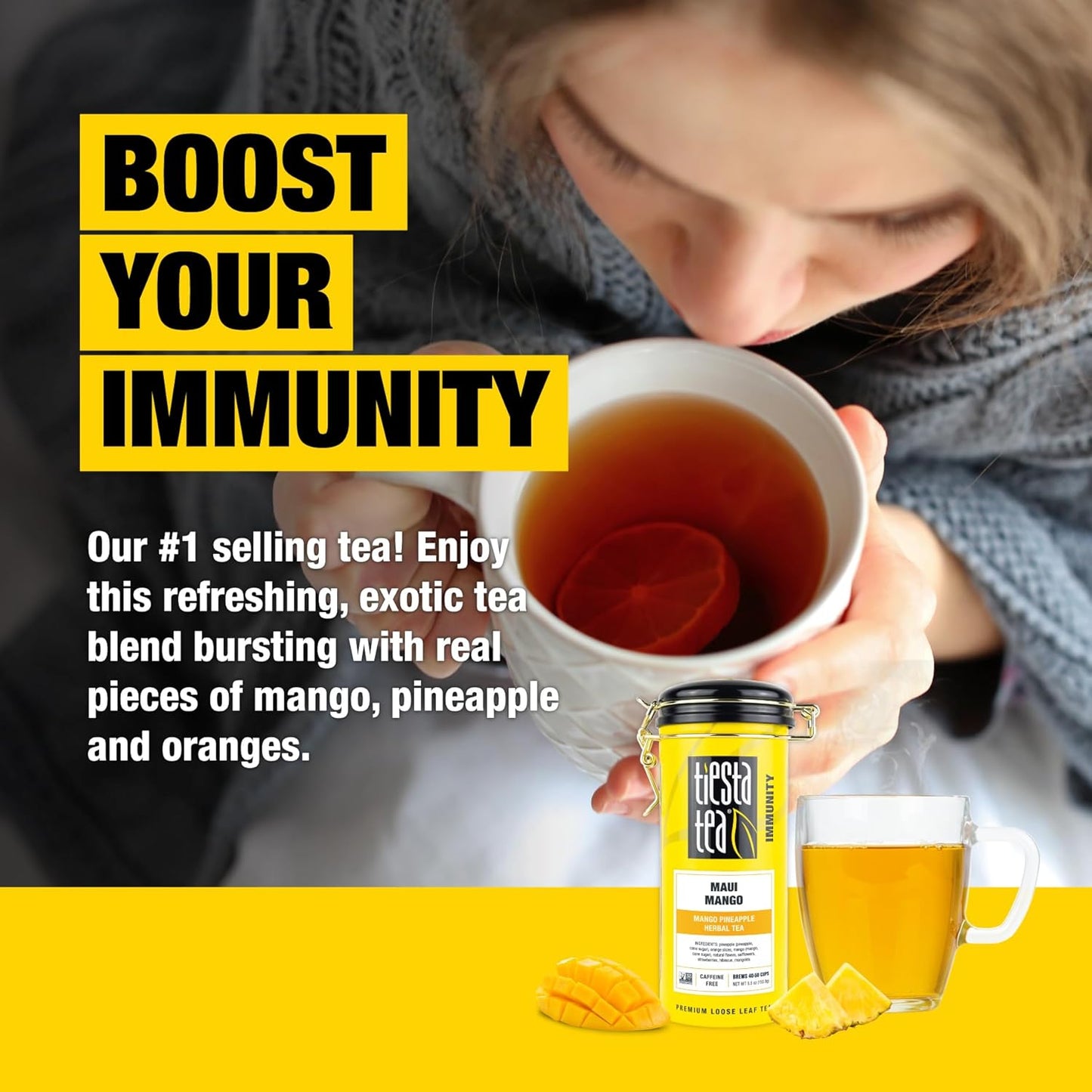 Tiesta Tea - Maui Mango | Loose Leaf | Mango Pineapple Herbal Tea | Premium Non-Caffeinated Blend | Make Hot or Iced | Brews Up to 50 Cups | 33 Ounce Refillable Tin, Pack of 6