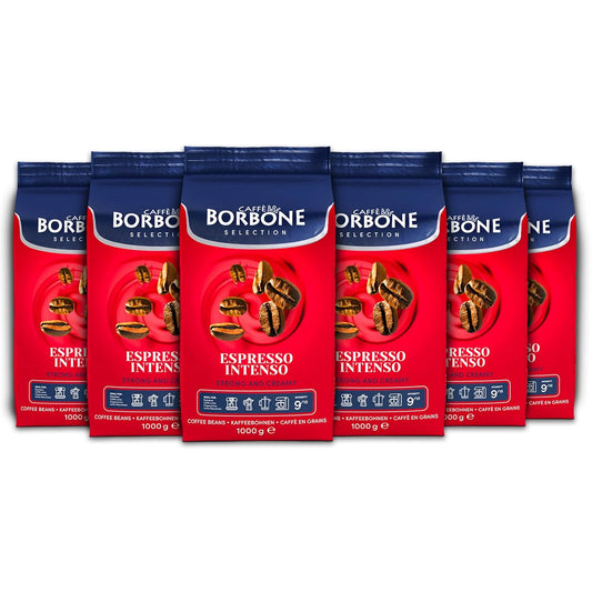 Caffe Borbone Whole Bean Coffee, Espresso Intenso, Medium Roast, Full-Bodied and Strong, Premium Robusta Coffee Beans, Roasted and Freshly Packaged in Italy - 2.2 Pound Bag (Pack of 6)