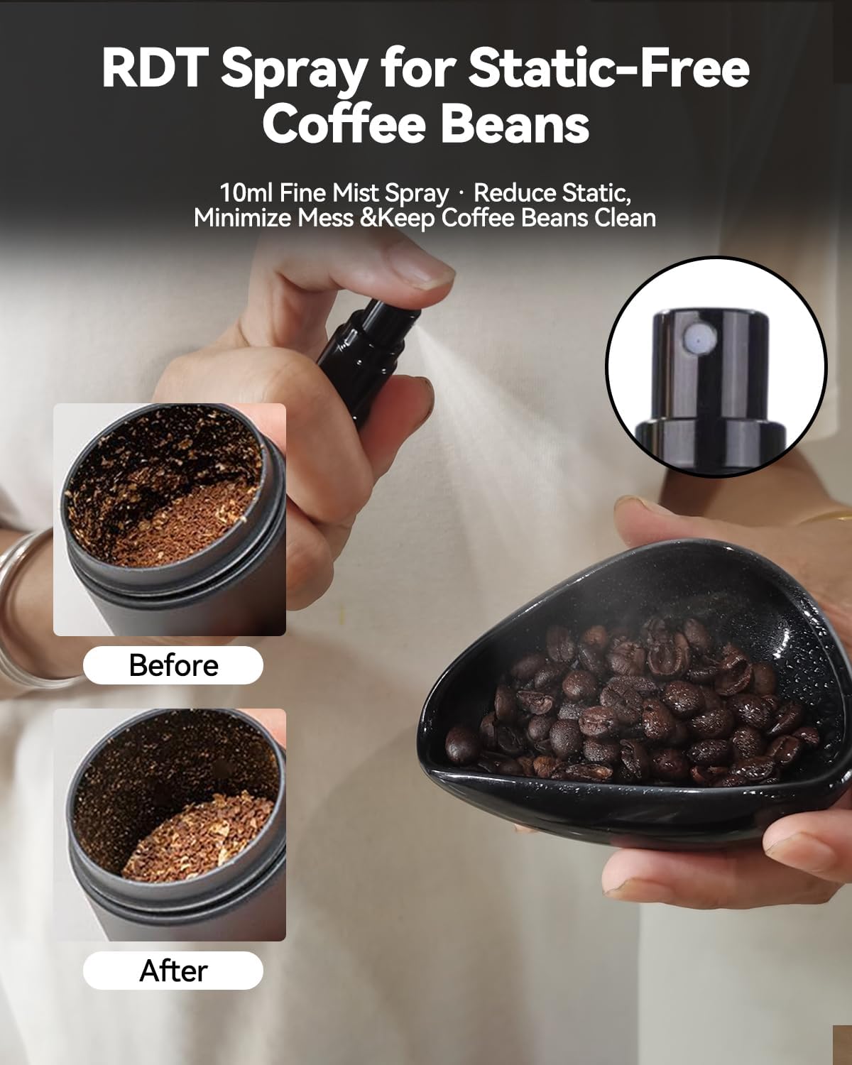 Coffee Bean Dosing Cup and Spray Bottle Kit grey