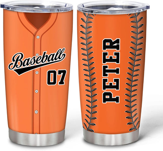 Hyturtle Personalized Baseball Tumbler Baseball Players Design Stainless Steel Double Walled Vacuum Insulated Tumblers 20oz30oz Coffee Travel Mug Cup Christmas Gift For Men Boys Friends Dad Sports Fan
