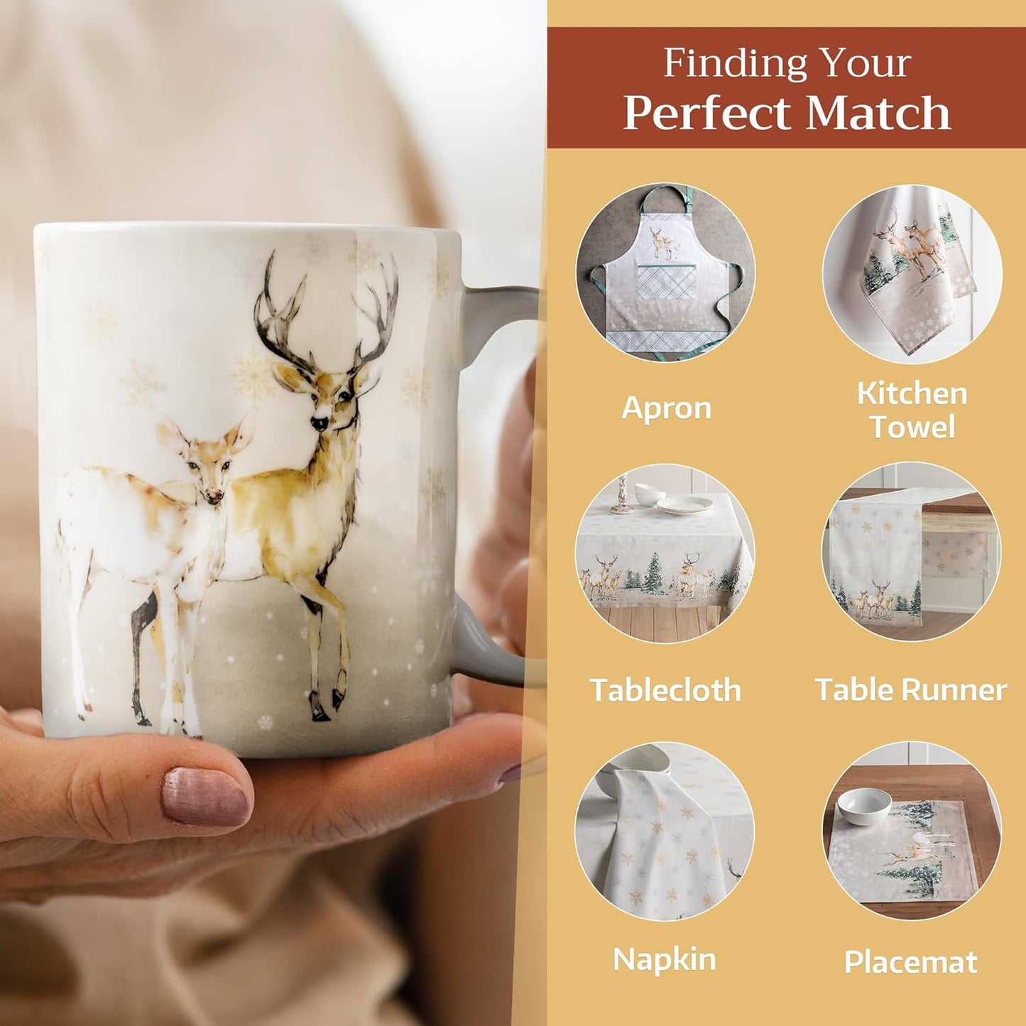Maison d' Hermine Coffee Mug with Handles Fine Bone China Mugs Pack of One Tea Cups for Hot Beverages Cappuccino Latte Home Restaurant Office Perfect for Gift (Deer In The Woods - Oh Deer, 12 Ounce)