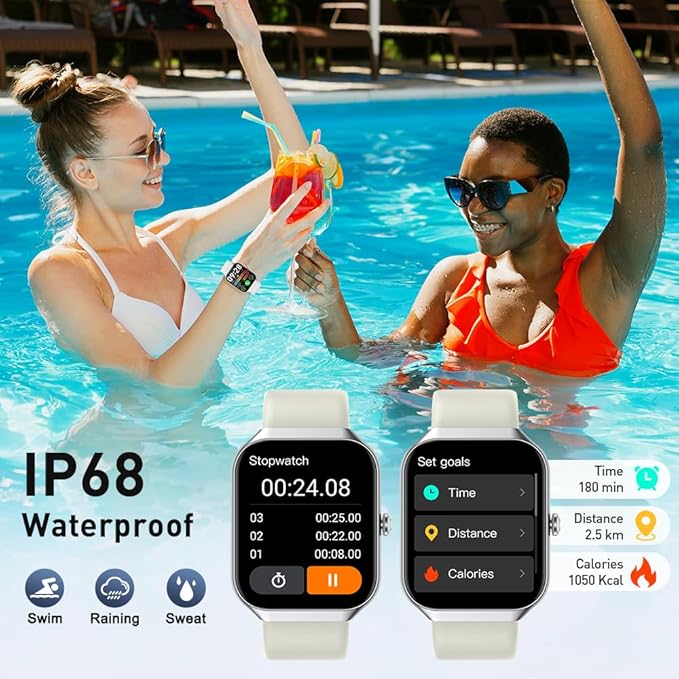 Smart Watch(Answer/Make Call), 1.96" HD Smartwatch for Men Women, 2025 Fitness Watch with 110+ Sport Modes/Heart Rate/Sleep Monitor/Pedometer, IP68 Waterproof Fitness Activity Tracker for Android iOS
