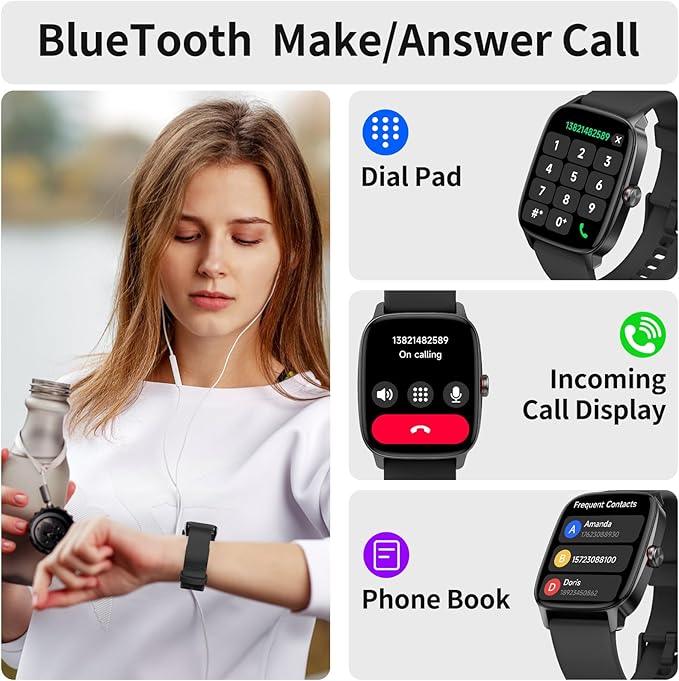 Smart Watch for Men Women, Bluetooth Calling, AI Built-in, IP68 Waterproof, Fitness Tracker, Sleep Monitoring, 1.85'' DIY Dial, 100+ Sports Modes, 7 Days Battery, Compatible with Android & iPhones