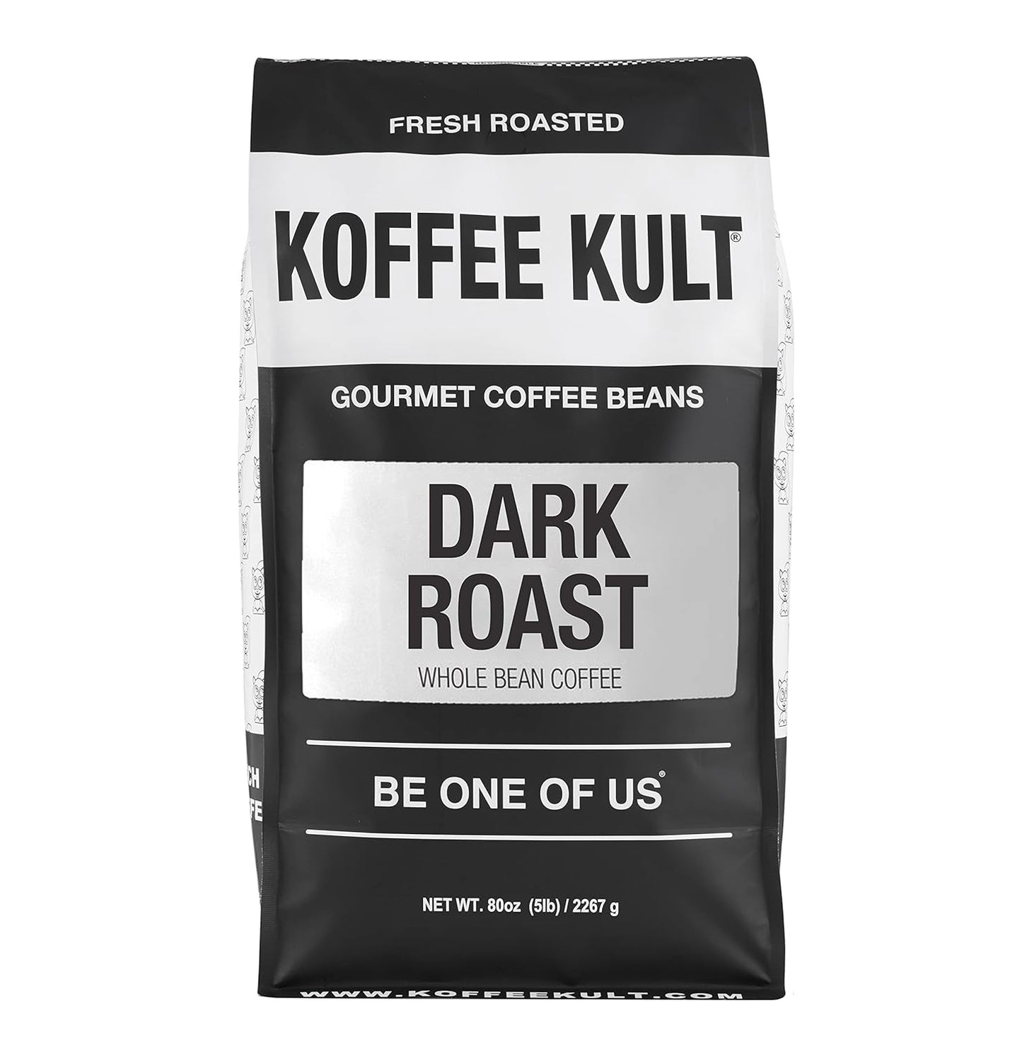 Koffee Kult Dark Roast Whole Bean Coffee 100% Arabica Coffee Beans, Gourmet Artisan Blend with Chocolate & Cinnamon Notes - 80oz Resealable Bag