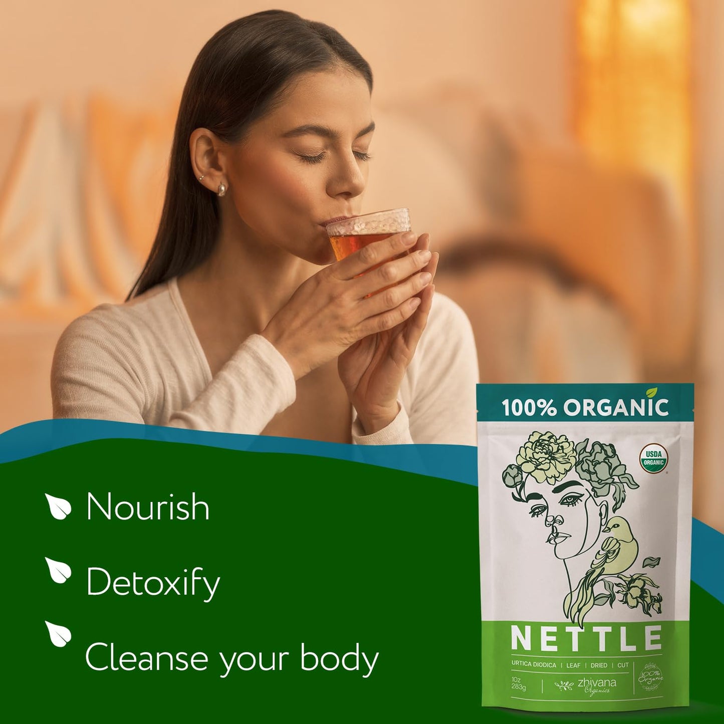 Stinging Nettle Tea Organic Loose Leaf - Dried Nettles Herb, Ortiga Tea – Cleanse Body, Remove Toxins, Easy Allergy – 8 oz