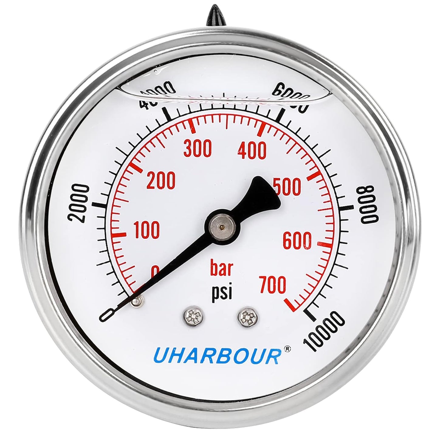 Glycerin Filled Pressure Gauge 10000psi/700bar, Stainless Steel case, Brass Inside Construction, 2-1/2" dial, 1/4" NPT Back Connection.…