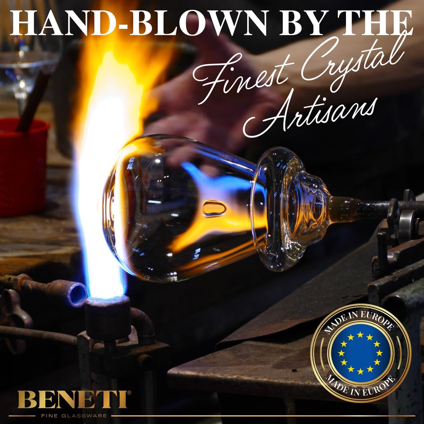 BENETI European Made Colored Martini Glasses Set of 6 Stemless Cocktail Glasses - 8 Oz, Dishwasher Safe, Crystal Glass Cups for Partys