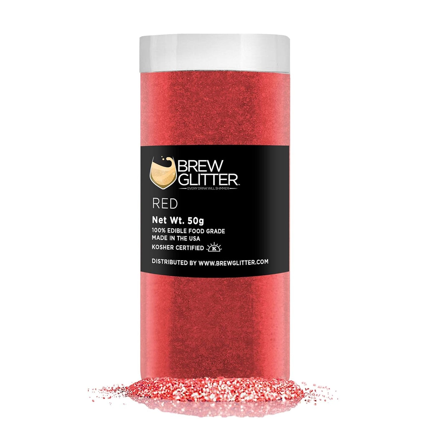 Red BREW GLITTER Edible Glitter For Drinks, Cocktails, Beer, Garnish Glitter & Beverages | KOSHER & HALAL Certified | 100% Edible & Food Grade | Vegan, Gluten, Nut Free (50g, Red)