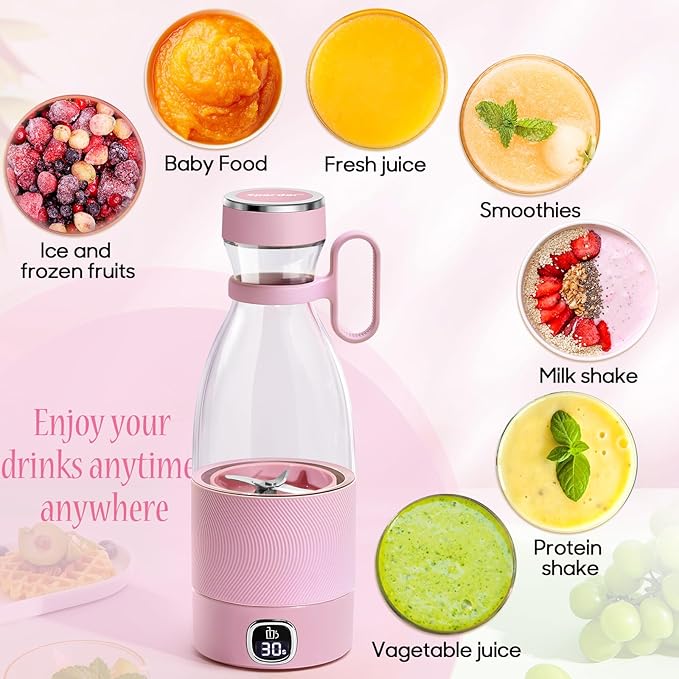 Spardar Portable Blender for Shakes & Smoothies, Personal USB Rechargeable Mini Blender Cup Juicer for Home, Sports & Outdoors