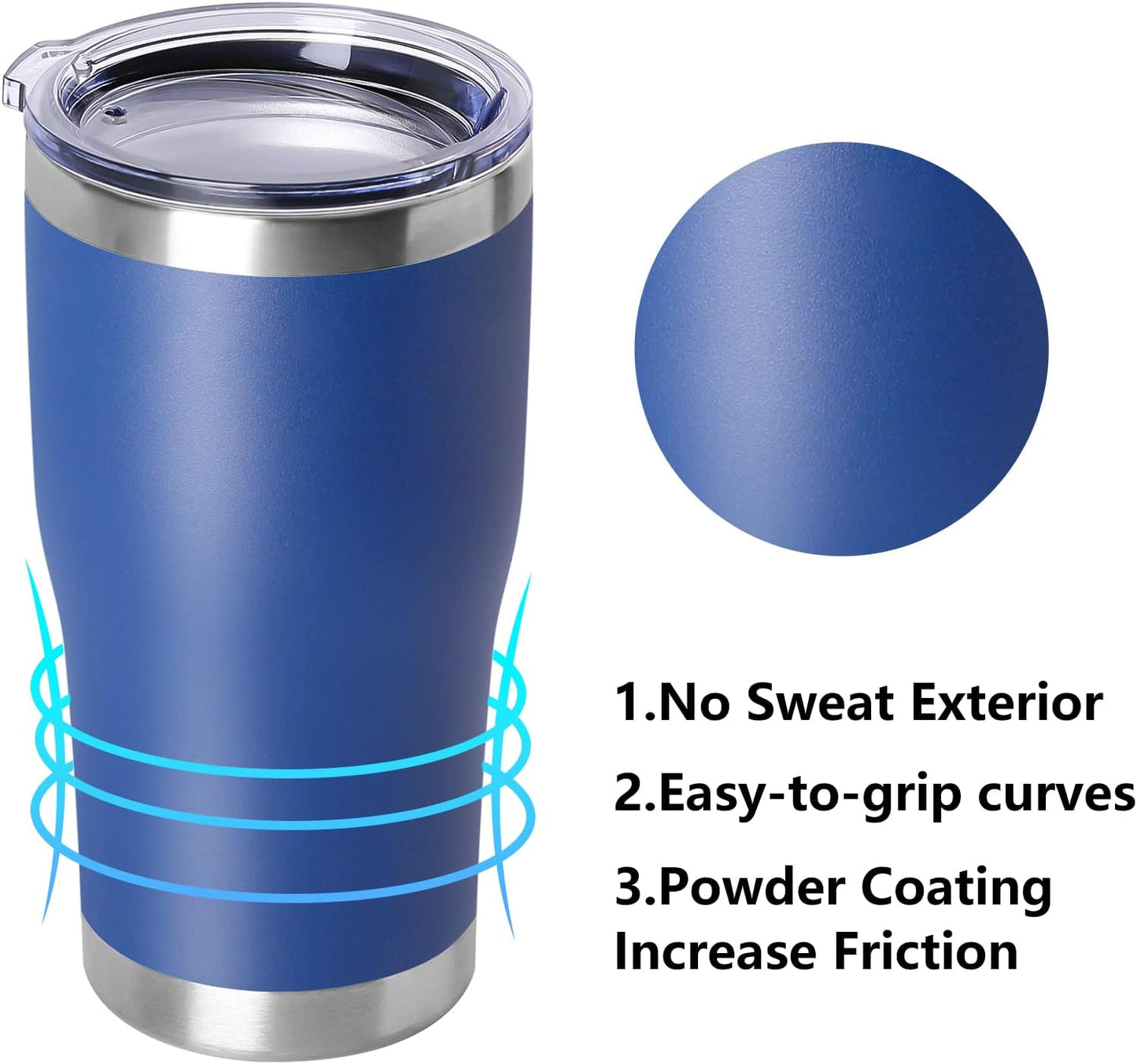 DOMICARE 20oz Stainless Steel Tumblers with Lid, Powder Coated Tumbler, Double Wall Vacuum Insulated Coffee Travel Mug(Dark Blue, 12)