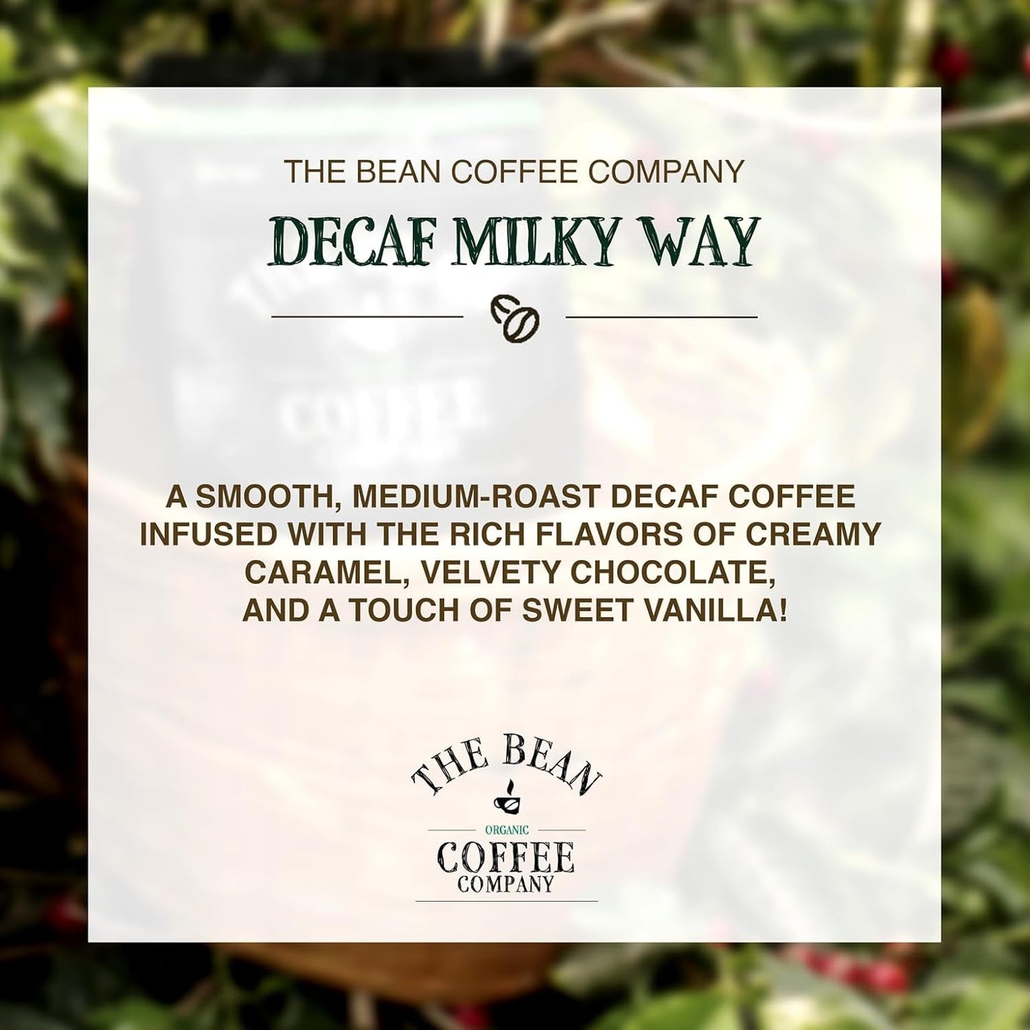 The Bean Organic Coffee Company Water Processed DECAF Milky Way, Medium Roast, Whole Bean Coffee, 16-Ounce Bag
