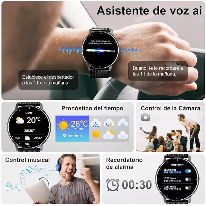Smart Watch Men Bluetooth Call Fitness Tracker 1.32" HD Full Touch Screen Smartwatch IP67 Waterproof Black Stainless Steel Sport Watch for Android iOS