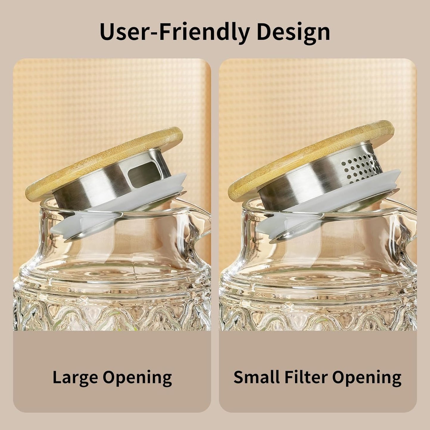 2 PACK Glass Pitcher with Bamboo Lid, 68 oz/2L Vintage Water Pitcher, Clear Borosilicate Glass Water Carafe for Cold Brew, Coffee, Lemonade, Iced Sun Tea,Beverage, Heat Resistant Water Glass Jug