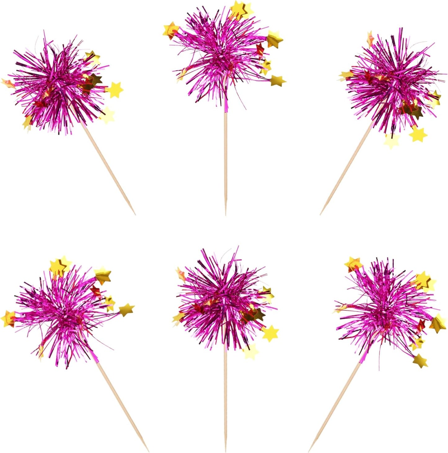 30 PCS Foil Firework Cupcake Toppers Happy Birthday Star Cupcake Picks Sparkle Tinsel Drink Stirrers Cocktail Fruit Toothpicks for Valentine's Day Wedding Birthday Party Decorations Supplies Purple