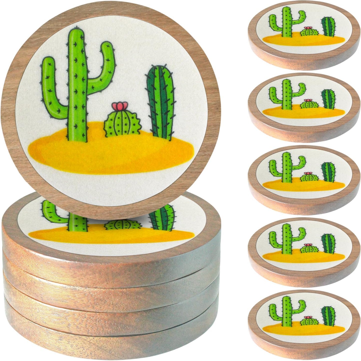 Cactus Coasters for Drinks, Minacun Absorbent Coaster Set of 5, Funny Coasters for Coffee Tabletop Protection, Unique Gift for Home, Office, Bar Decor, 4.3 Inches
