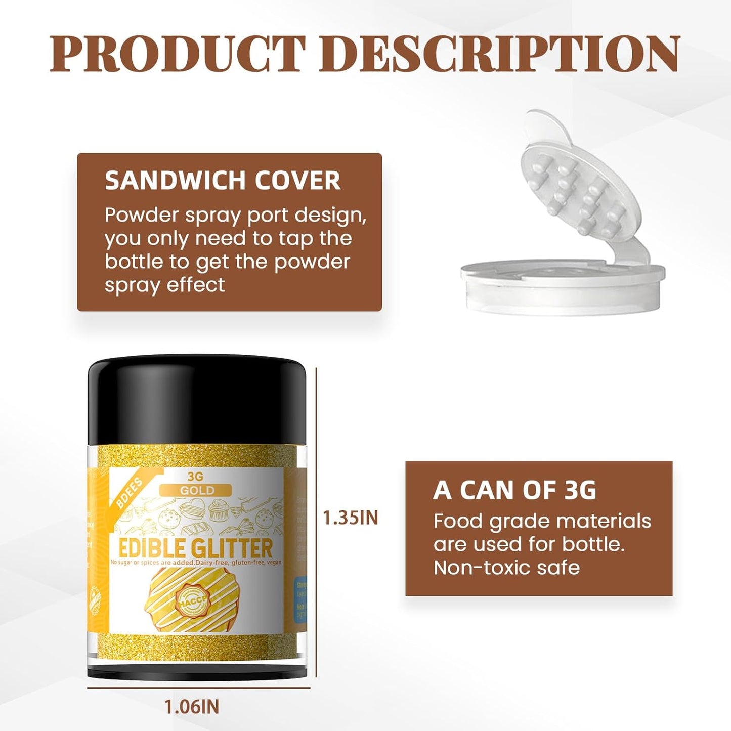 Edible Glitter Set - 4 Colors Food Grade Edible Drink Glitter for Cake Strawberries Drink Dust Shimmering, Vegan Food Coloring Sprinkle for Chocolates, Fondant Pops (3g per Bottle)