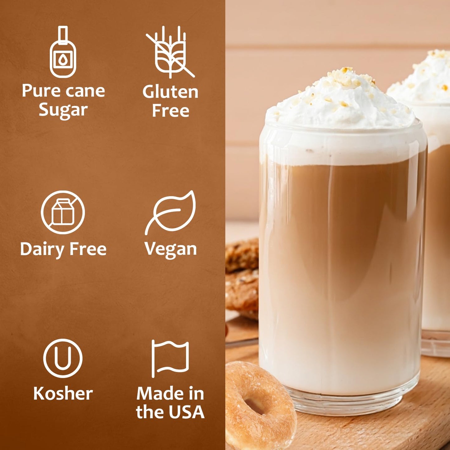 Syruvia Glazed Donut & Butter Pecan Coffee Syrup - 25.4 fl oz Premium Coffee Flavoring Syrup. No Coloring, Kosher, and Gluten-Free. Perfect for Drinks, Sodas, Shakes, Desserts, & More.