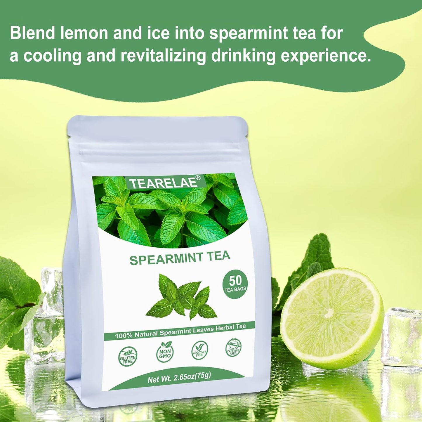 TEARELAE - Spearmint Tea - 1.5g x 50 Count - 100% Pure Spearmint Leaves - Non-GMO - Naturally Caffeine-free Herbal Tea - Support Digestion & Natural Breath Freshener
