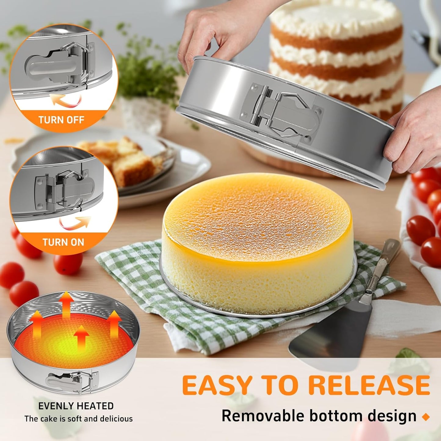 10 Inch 304 Stainless Steel Springform Pan with Removable Bottom, Nonstick Round Spring Form Cheesecake Pan with 30 Pcs Parchment Paper Liners