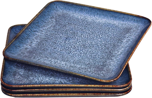 Porcelain Dinner Plates set dessert salad dish Set of 4, Main Dish for Steak, Bread, Pasta, Salad, Microwave Oven and Dishwasher Safe, Scratch Resistant Reusable 7.5 INCH Square