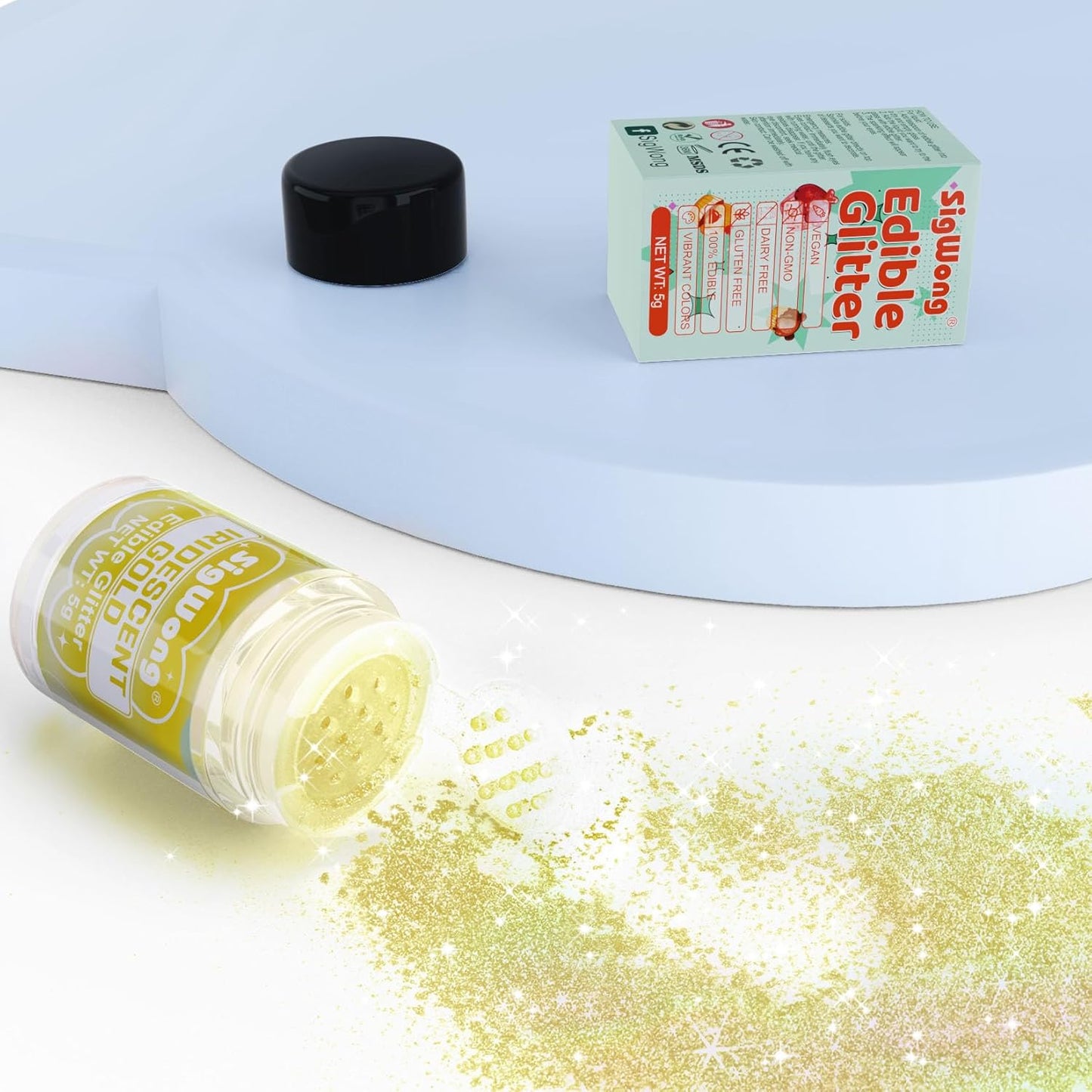 Iridescent Gold Edible Glitter - 5g Food Grade Cake Decorating Shimmering Glitter, Edible Sprinkle Luster Dust for Drinks, Chocolates, Fondant, Strawberries, Cupcakes, Candy, Cookie - Vegan