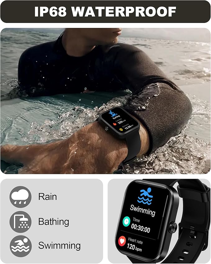 Smart Watch for Men Women(Answer/Make Call)-1.91" HD Fitness Smartwatch with Sleep/Heart Rate/spO2 Monitor, 113+ Sport Modes, IP68 Waterproof Smart Watch for Android iOS,Black