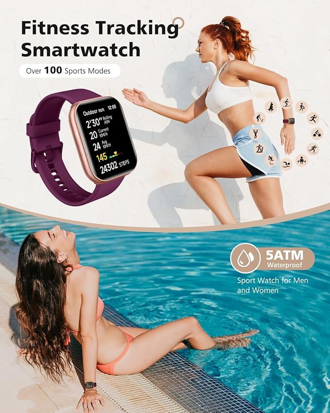 Smart Watch for Women and Men, Android & iPhone Compatible, Fitness Watch Bluetooth Call & Receive Text, Smartwatch with Alexa, Fits Wrists 6.5-9.2 Inches, Waterproof, Red
