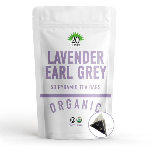 Lavender Earl Grey Black Tea - 100% Certified Organic - 50 Pyramid Tea Bags Sachets in a Resealable Bag