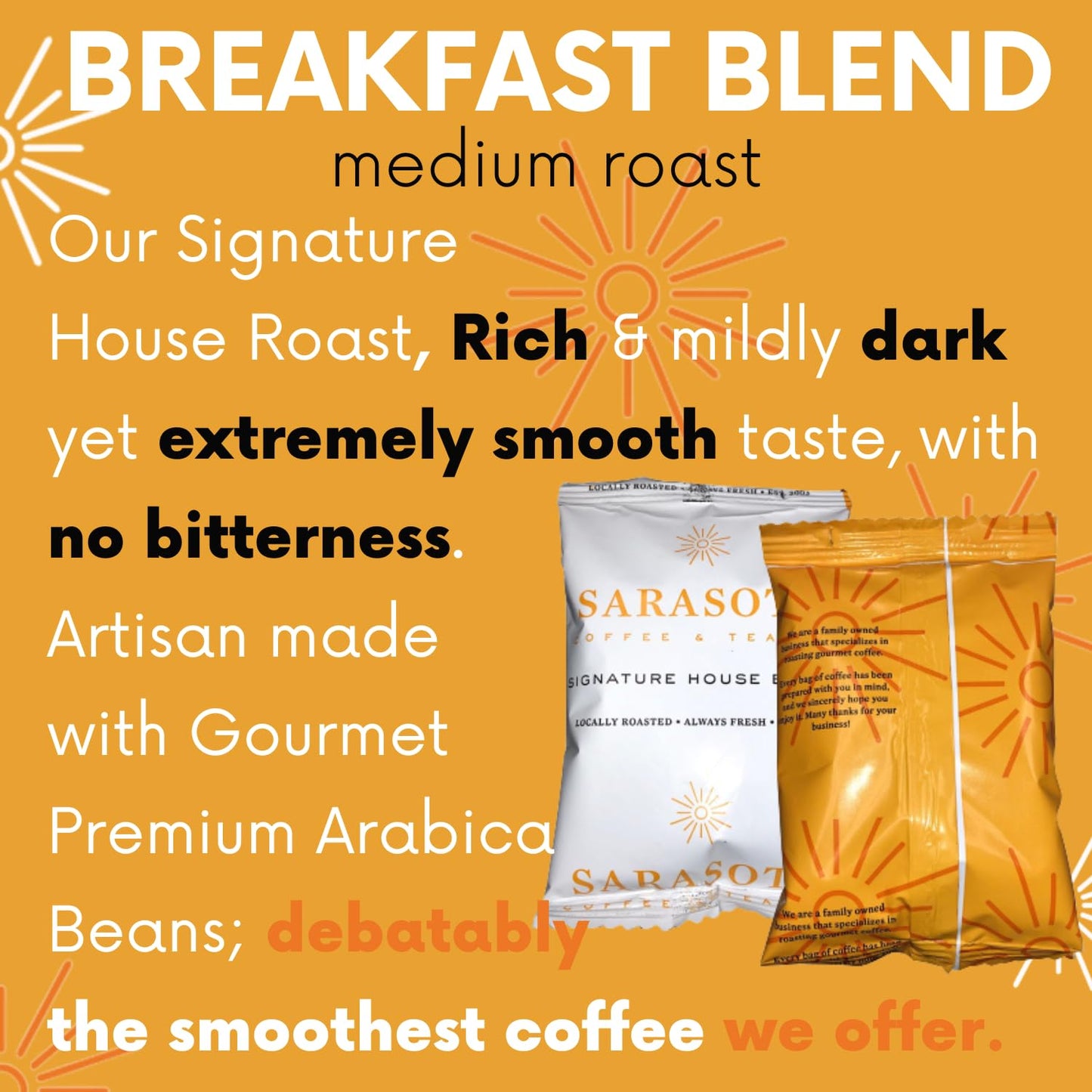 Ground Coffee In Filter Packs | Medium Roast Low Acid Mold Free Pouches | Signature House Breakfast Blend | Gourmet Bulk Packets for 10-12 Cup Drip Maker | Highest Rated Individual Premeasured Coffee