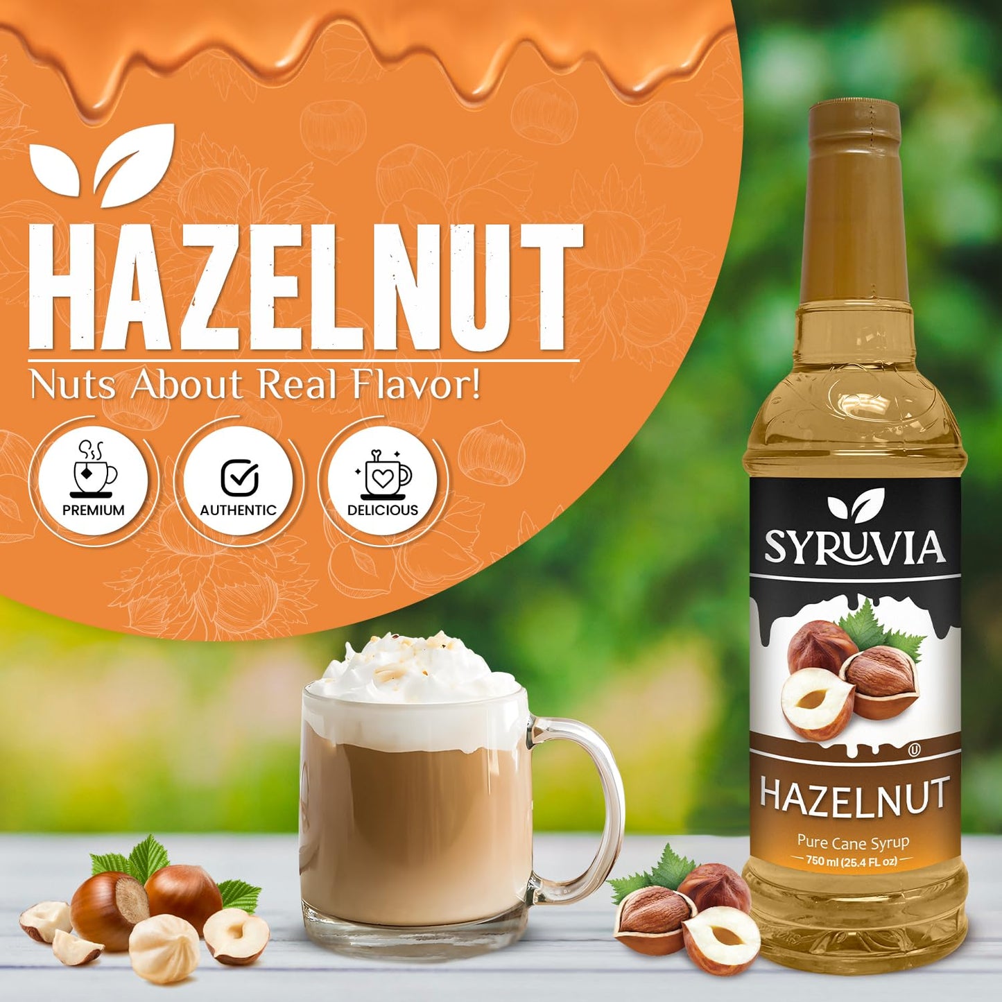 Syruvia Hazelnut Syrup for Coffee 25.4 fl oz Hazelnut Flavored Coffee Syrup