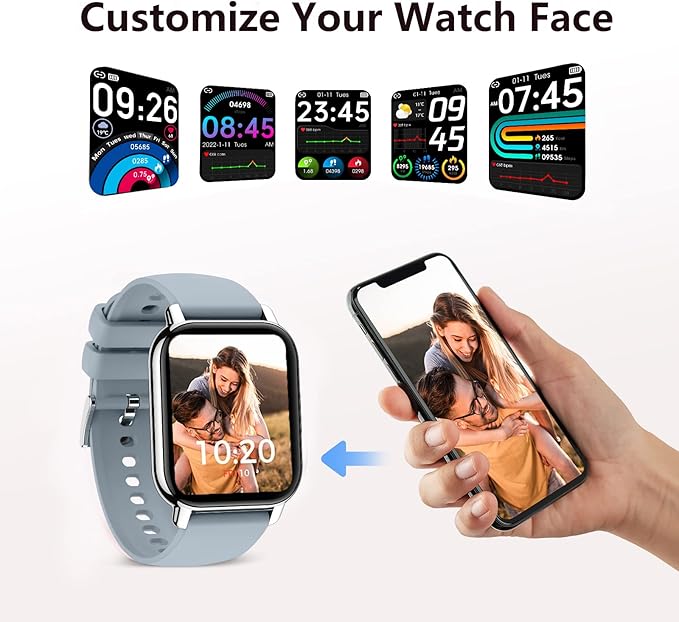 Smart Watch,1.85''HD Fitness Tracker Sport Smart Watches for Women Men with Call Heart Rate Blood Oxygen Sleep Track Step Counter 24 Sport Modes Smartwatch Waterproof Fitness Watch Android iOS