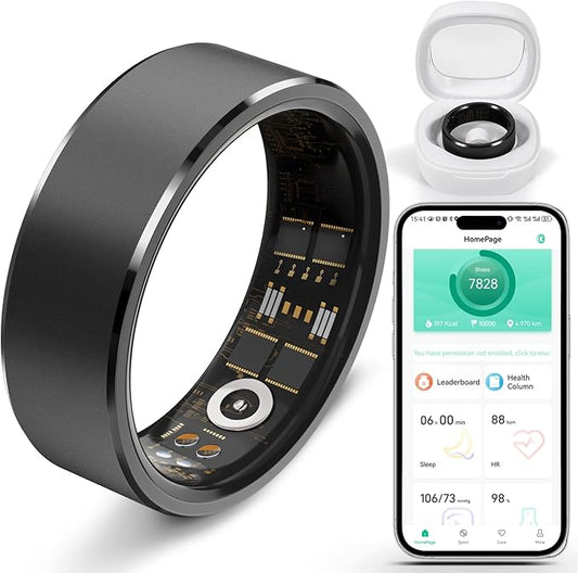 Smart Ring Fitness Tracker Ring for Men Women - Health Heart Rate Ring with Motion Tracking, Sleep Monitor, and Oximetry, No Subscription Fee, Family Care, Remote Photography, IP68 Waterproof(12#)