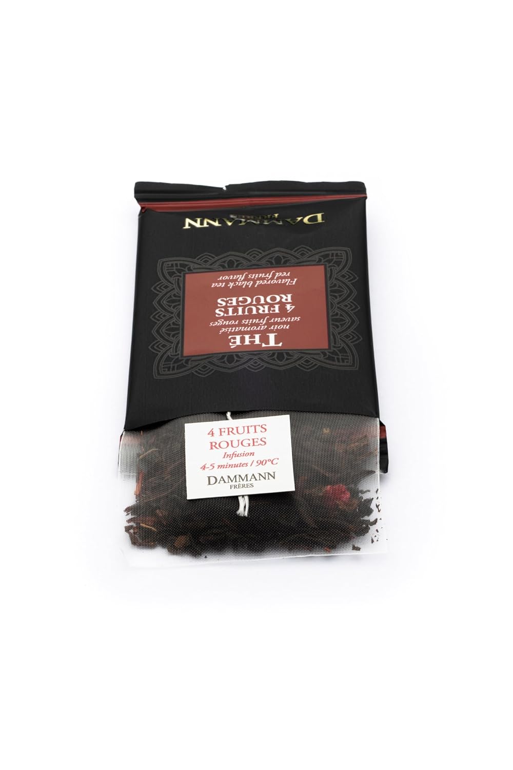 Dammann Freres Sachets, Quatre Fruits Rouges Tea Bags, Premium Gourmet French Black Tea, Blend Strawberry, Cherry, Raspberry, Red Currant Flavors, Individually Wrapped, 24 Count (Single Pack)