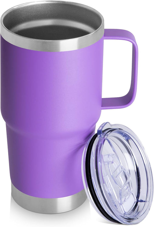 HASLE OUTFITTERS 20oz Tumbler with Lid, Stainless Steel Tumbler with Handle, Metal Insulated Travel Coffee Mug with Handle, Double Wall Vacuum Spill Proof Tumbler Cup, Purple 1 Pack
