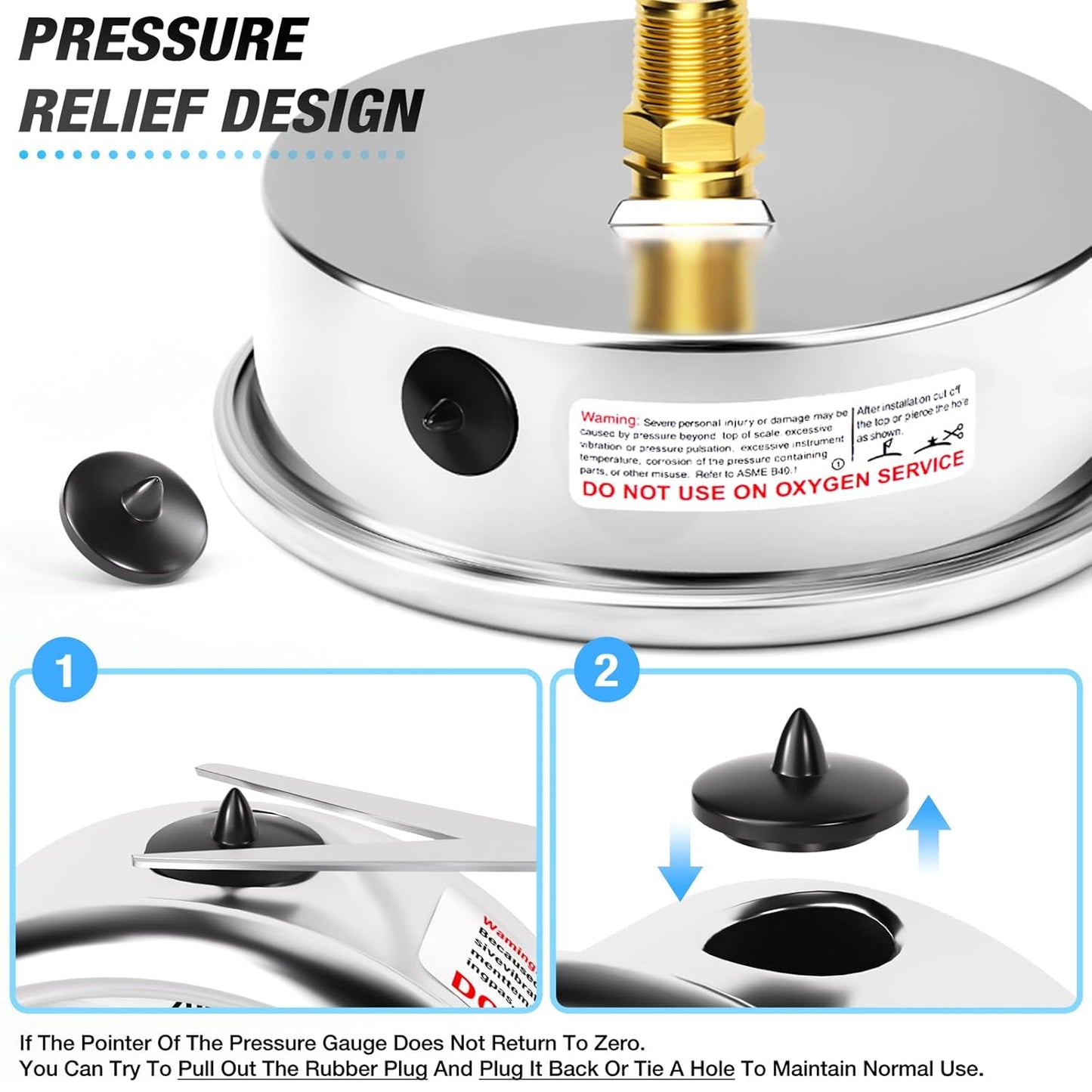 MEANLIN MEASURE 0~100Psi Stainless Steel 1/4" NPT 4" FACE DIAL Liquid Filled Pressure Gauge WOG Water Oil Air Back Mount, with 1/4" x 1/2" NPT and 1/4" x 3/8" NPT Hex Bushing