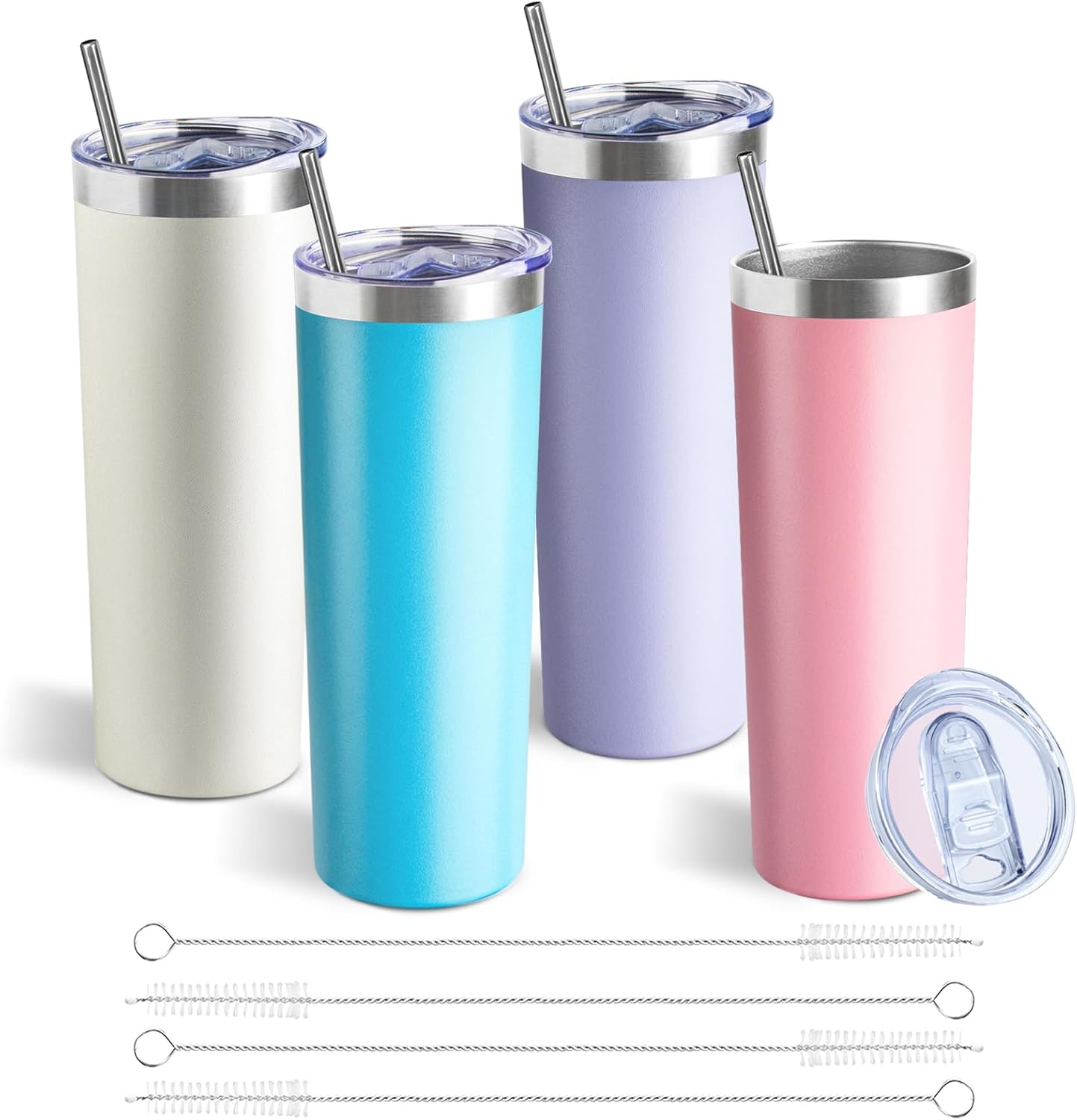 20 oz Skinny Tumbler with Lid and Straw,Stainless Steel Vacuum Insulated Tumbler Cup Double Wall Leak-proof Coffee Mug,Travel Thermal Water Tumbler for Office,Outdoor (Lavender/Cream/Pink/Baby blue)