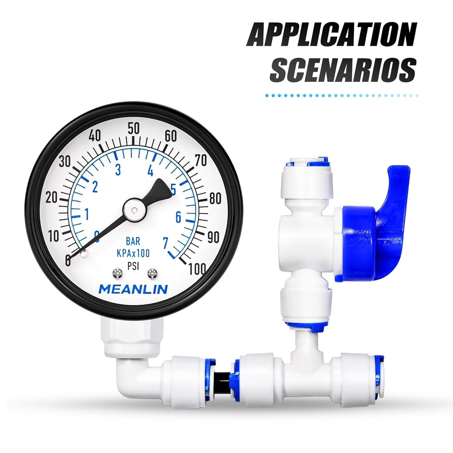 MEANLIN MEASURE 0-100Psi Well Pump Pressure Gauge 1/4" NPT 2" FACE DIAL for Well Pump Water Tire Water Pressure Tester Back Mount, with Teflon Tape