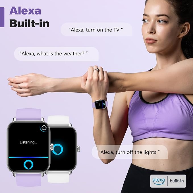 Smart Watch for Women Android iPhone Compatible, 1.8” Touchscreen,Bluetooth Call,24/7 Heart Rate, SpO2 Monitor, Step Counting, Sleep Tracking, IP68 Waterproof Activity Tracker and Smartwatch(Purple)