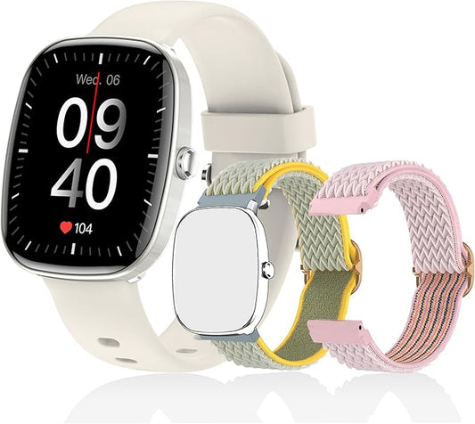 Smart Watch for Men, Women Fitness Tracker Answer/Make Calls, 1.83’ IP68 Waterproof/Heart Rate Sleep Monitor/Blood Oxygen Measurement/100+ Sports Modes Compatible with Android iOS 3 Straps(Silver）