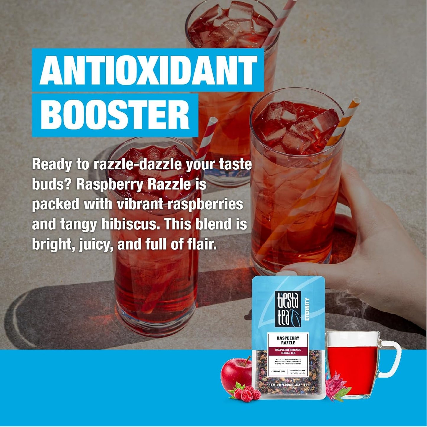 Tiesta Tea - Raspberry Razzle Tea, Loose Leaf, Raspberry Hibiscus Herbal Tea, Premium Caffeine-Free Tea Blend, Make Hot or Iced & Up to 25 Cups, 2 oz Resealable Pouch