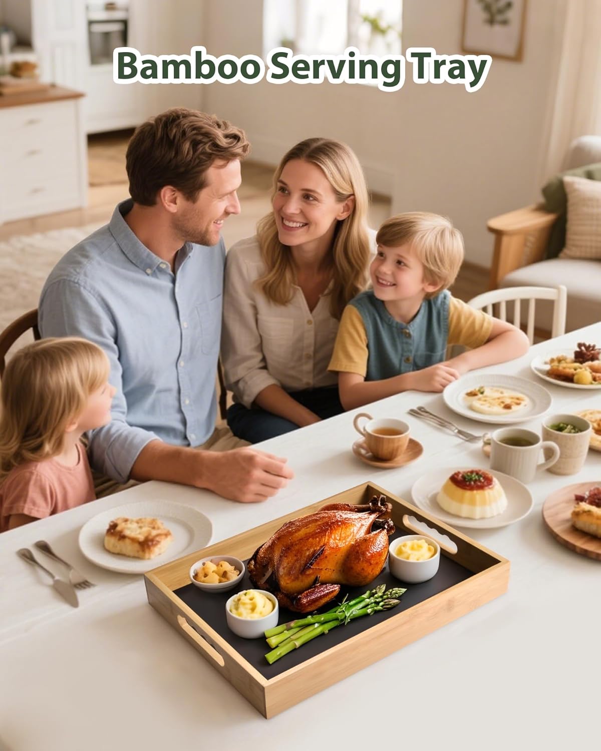 Serving Tray with Handles, LYNG Bamboo Bed Tray with Removable Silicone Mat, TV Tray for Breakfast Laptop Dining Couch Outdoor