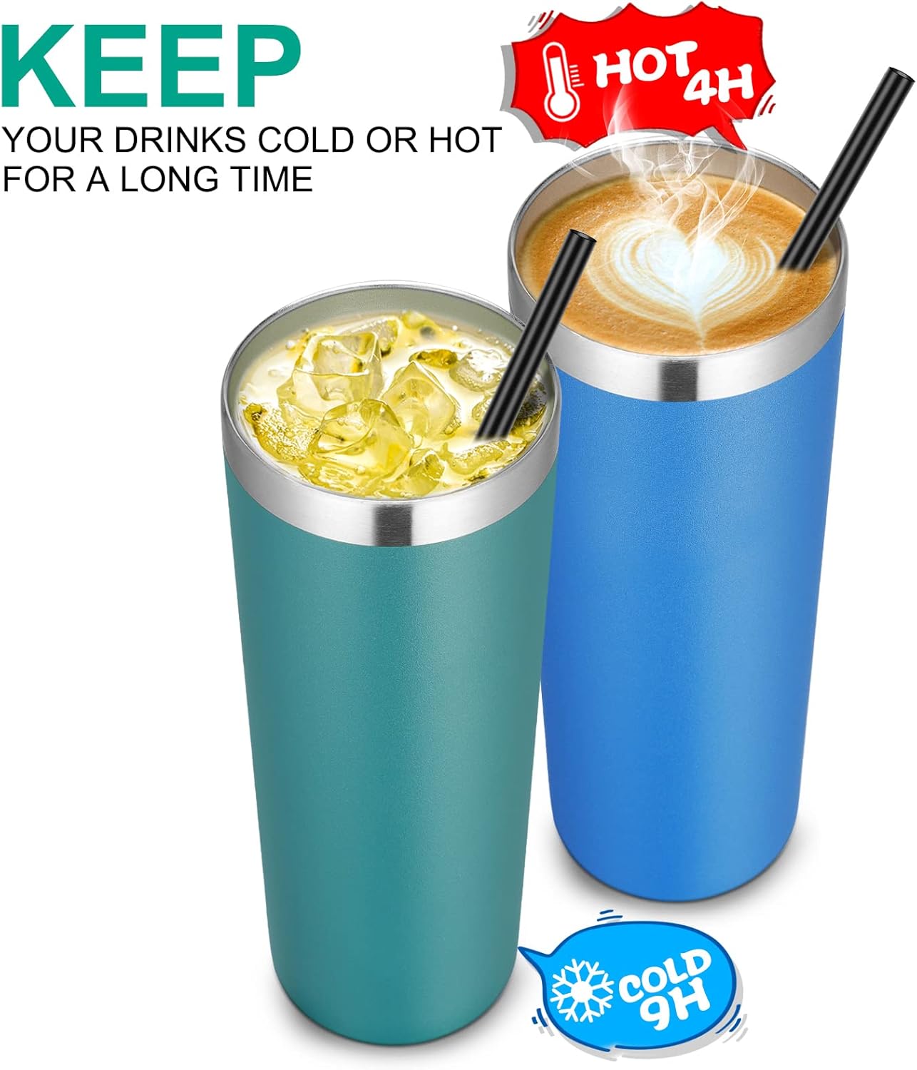 VEGOND Stainless Steel Tumblers Bulk 12 Pack, 20 oz Vacuum Insulated Skinny Tumblers with Lids and Straws, Double Wall Coffee Mug, Travel Water Cup