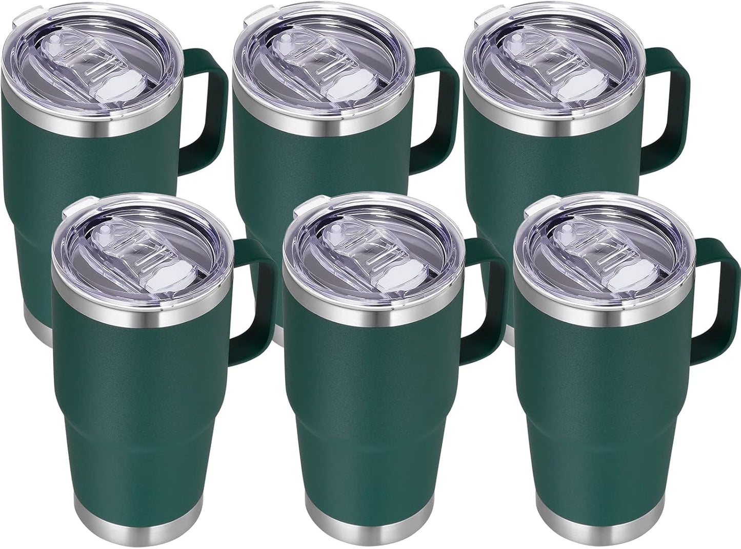 VEGOND 20 oz Tumbler Bulk with Handle Lid and Straw, Stainless Steel Insulated Travel Coffee Mug Set, Spill Proof Double Wall Metal Tumblers Cups, Dark Green 6 Pack