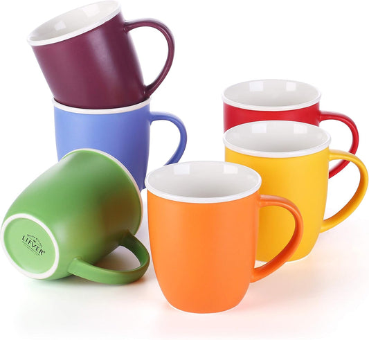 LIFVER 19 oz Large Coffee Mugs Set of 6, Valentines Day Gifts for him her, Assorted Colored Mugs with Handle, Matte Ceramic Large Cups for Coffee Tea Cocoa, Housewarming Decor Gift